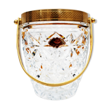 Vintage Glass Ice Bucket, ice cube bowl, gold metal rim