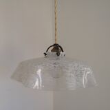 French Vintage 1930s White Frilled Clichy Glass Lampshade Ceiling Light