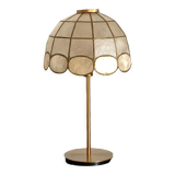 Lampe avec un abat-jour ancien en nacre bi-color et un pied doré