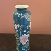Large duck green ceramic vase with floral decoration - Handmade in Macau