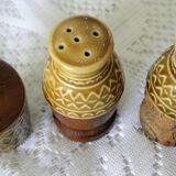 Set condiments sel poivre moutarde céramique et bois