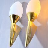 Pair of Brass and Murano Glass Wall Lights, Italy 1980s