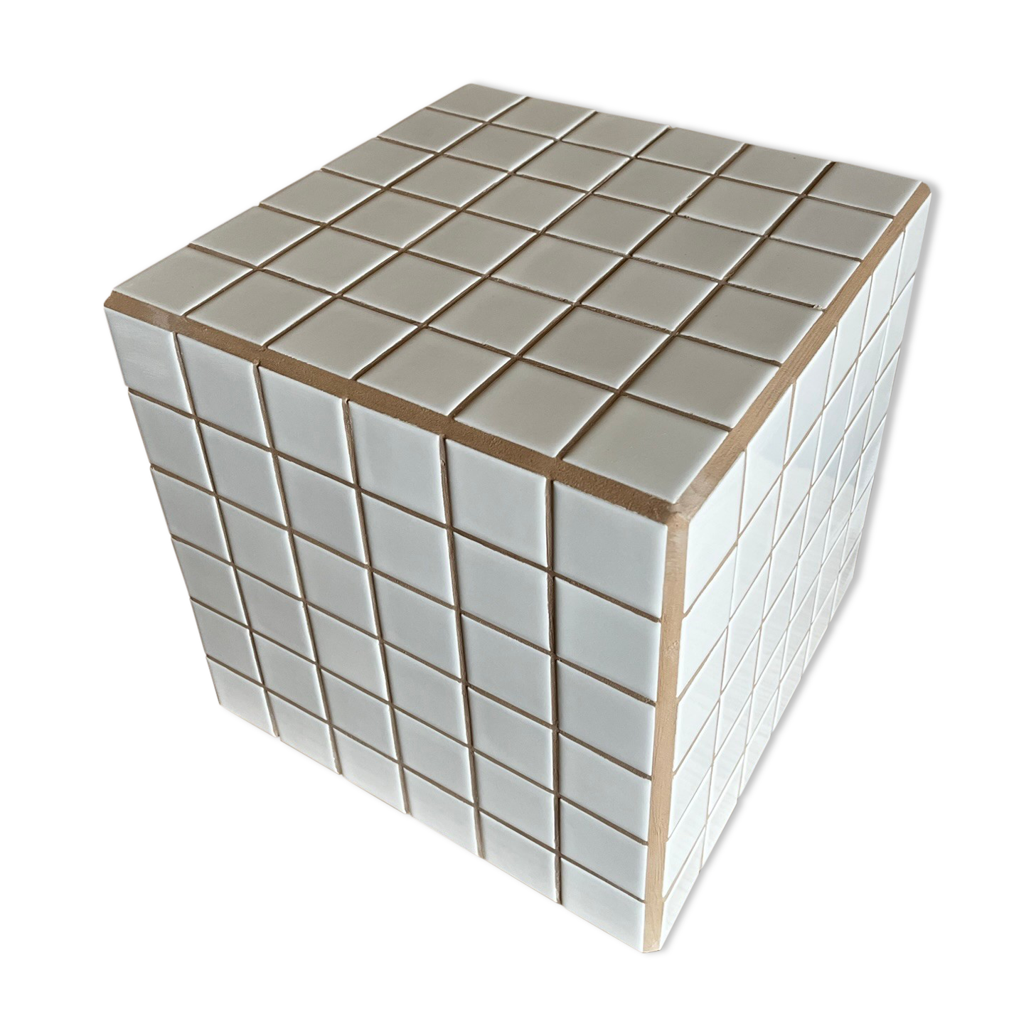 Beige white mosaic cube 30cm x 30cm tiled