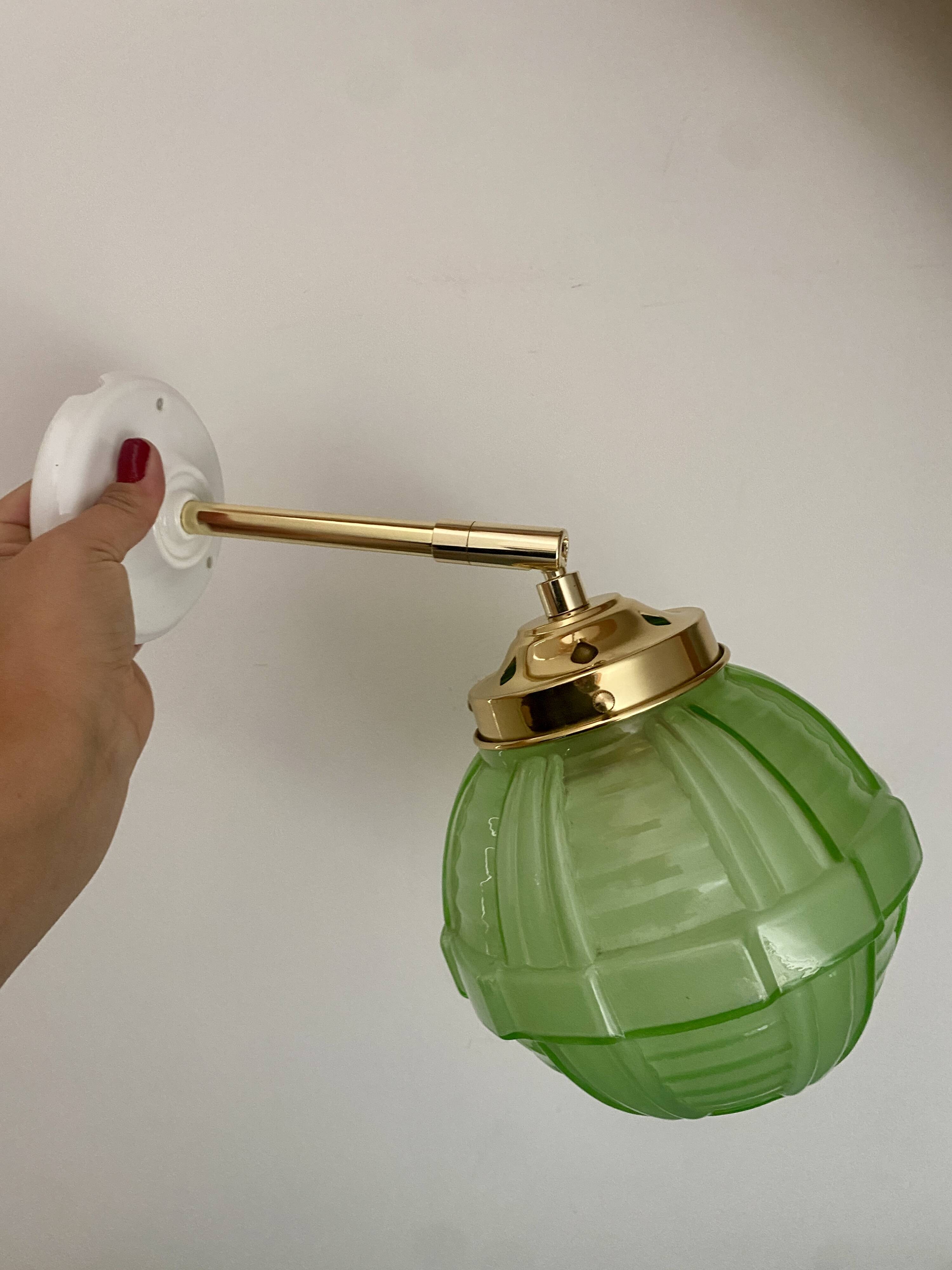 Vintage art deco globe wall light in green glass