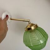 Vintage art deco globe wall light in green glass
