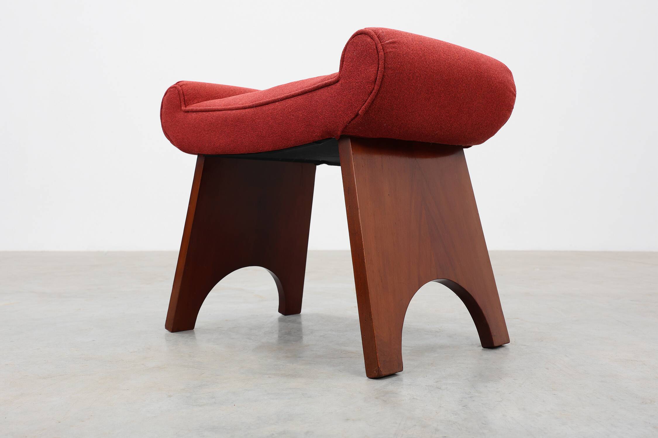 Art Deco Red Reupholstered Stool, Belgium ca. 1920