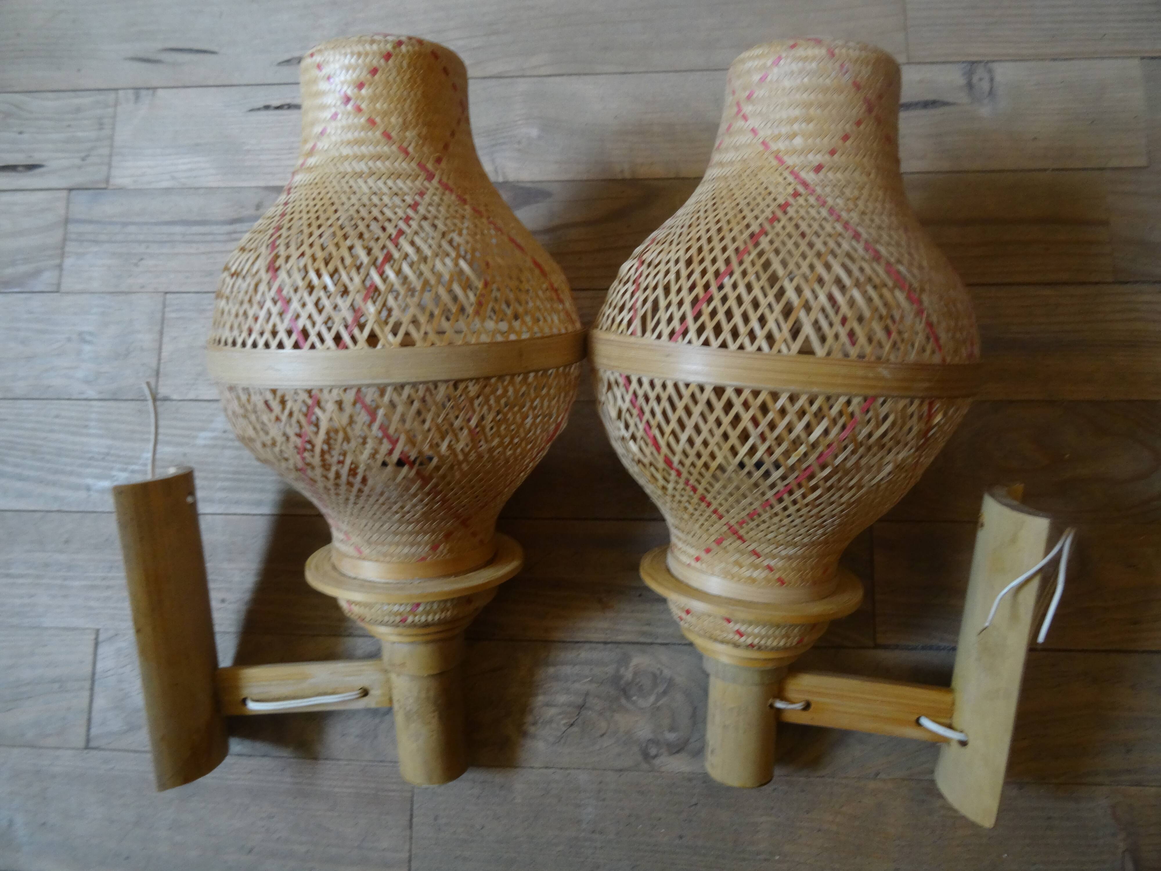 Pair of Balinese wicker sconces