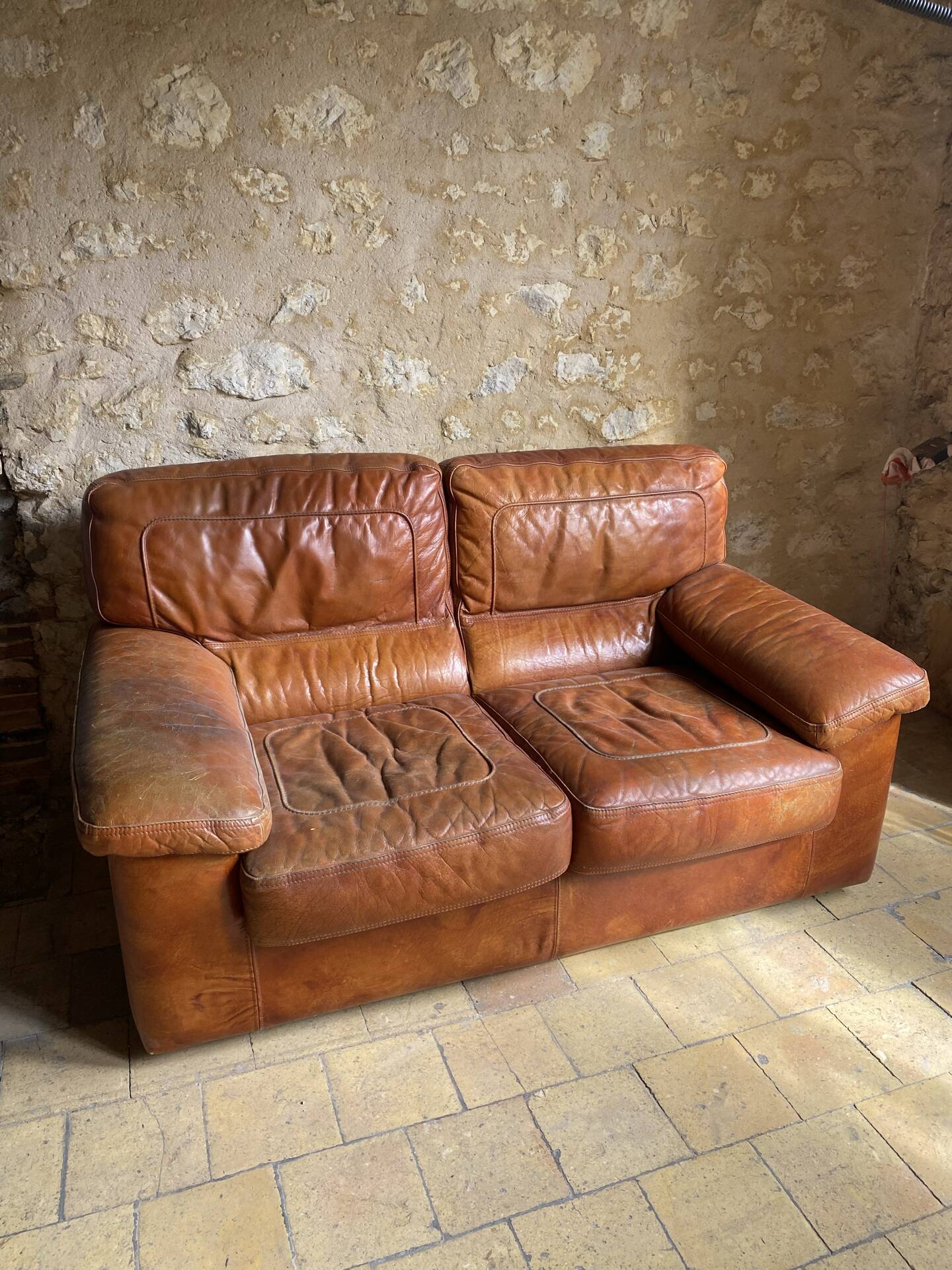 Canapé cuir vintage 2 places 