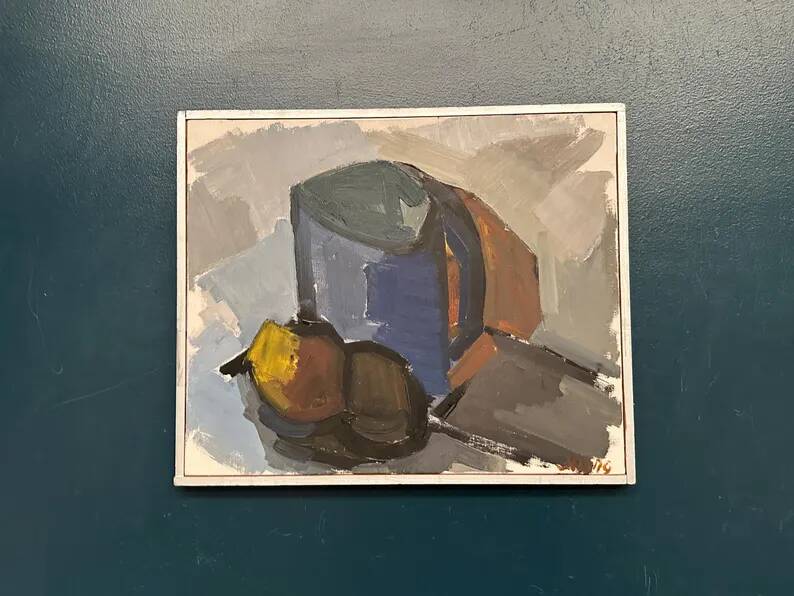 Original Swedish Oil on Canvas – “Blue Jug” by Stig Delang – Signed – Vintage & Framed