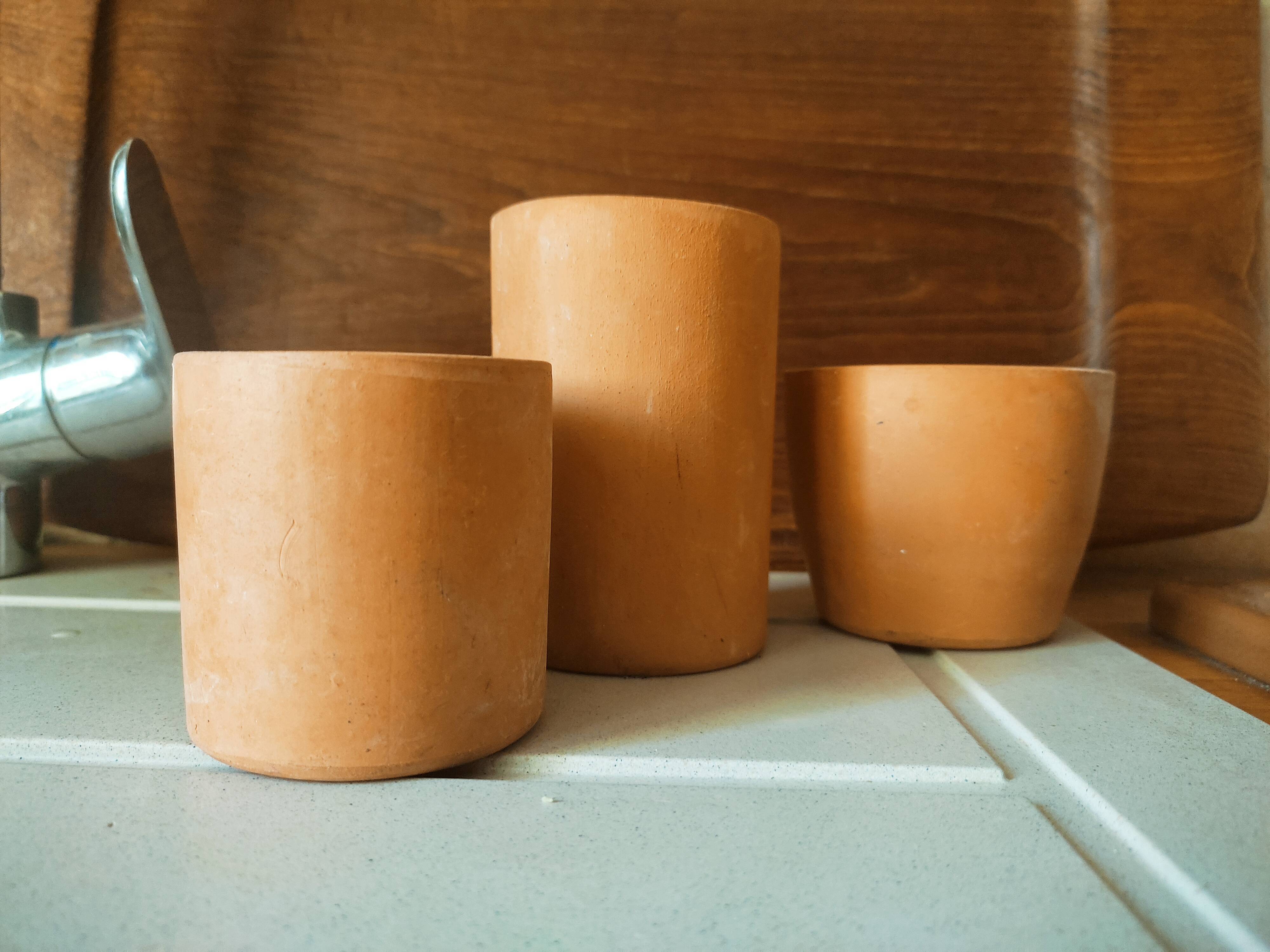 3 terracotta pencil pots