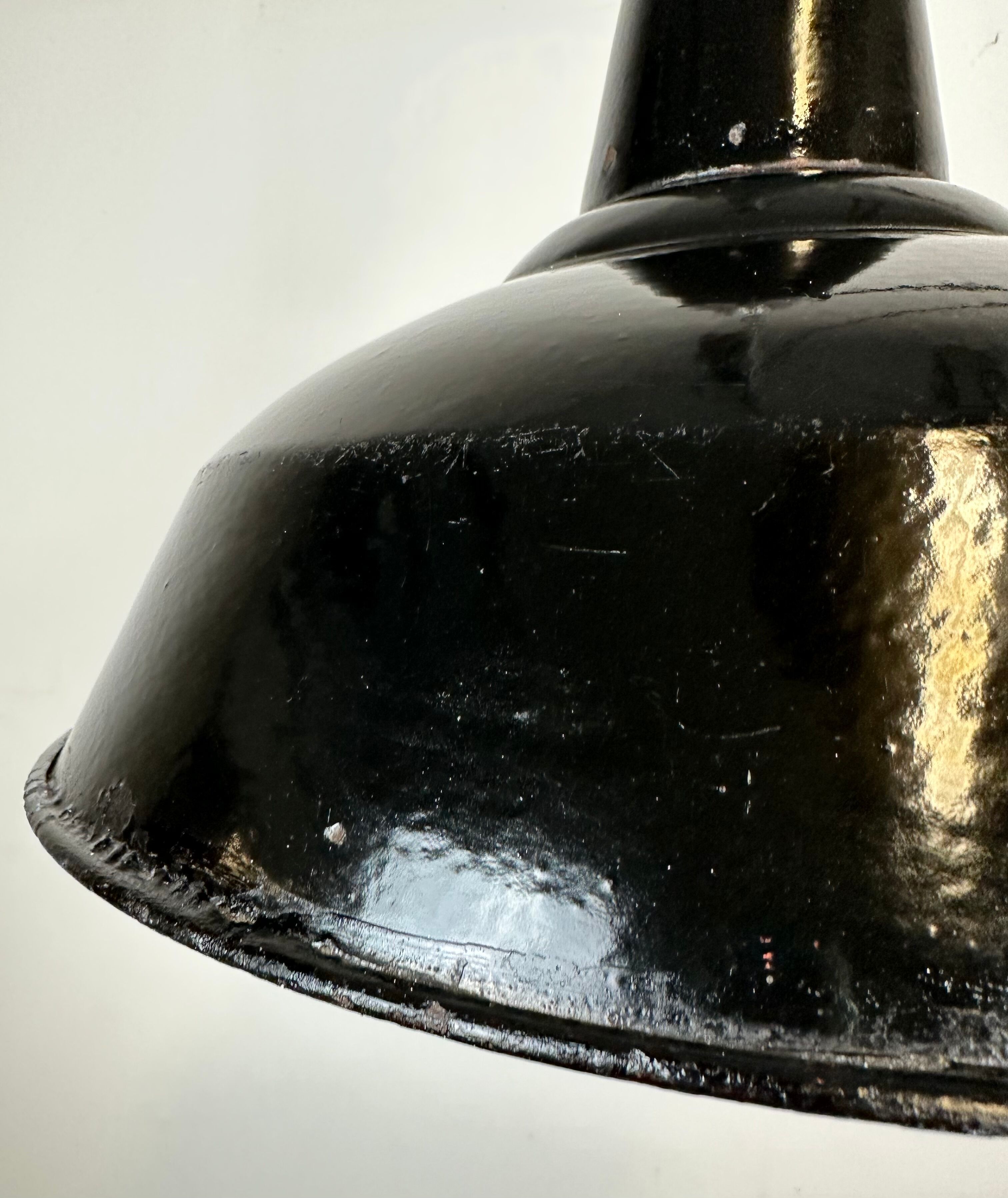 Industrial Black Enamel Factory Lamp with Cast Iron Top, 1960s