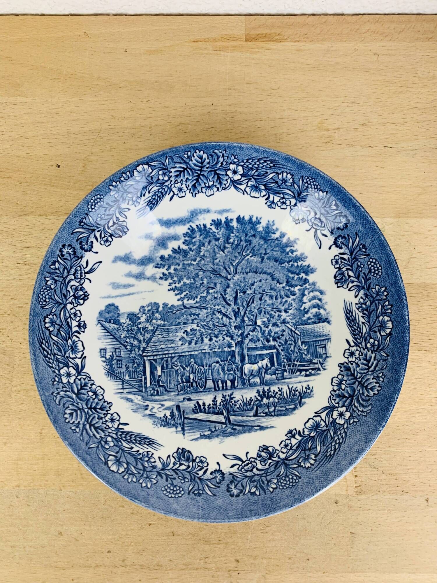 6 Churchill English ironstone soup plates, blue