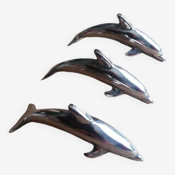 Lot de trois dauphins marque-place métal argenté