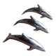 Set of three silver metal dolphin place markers