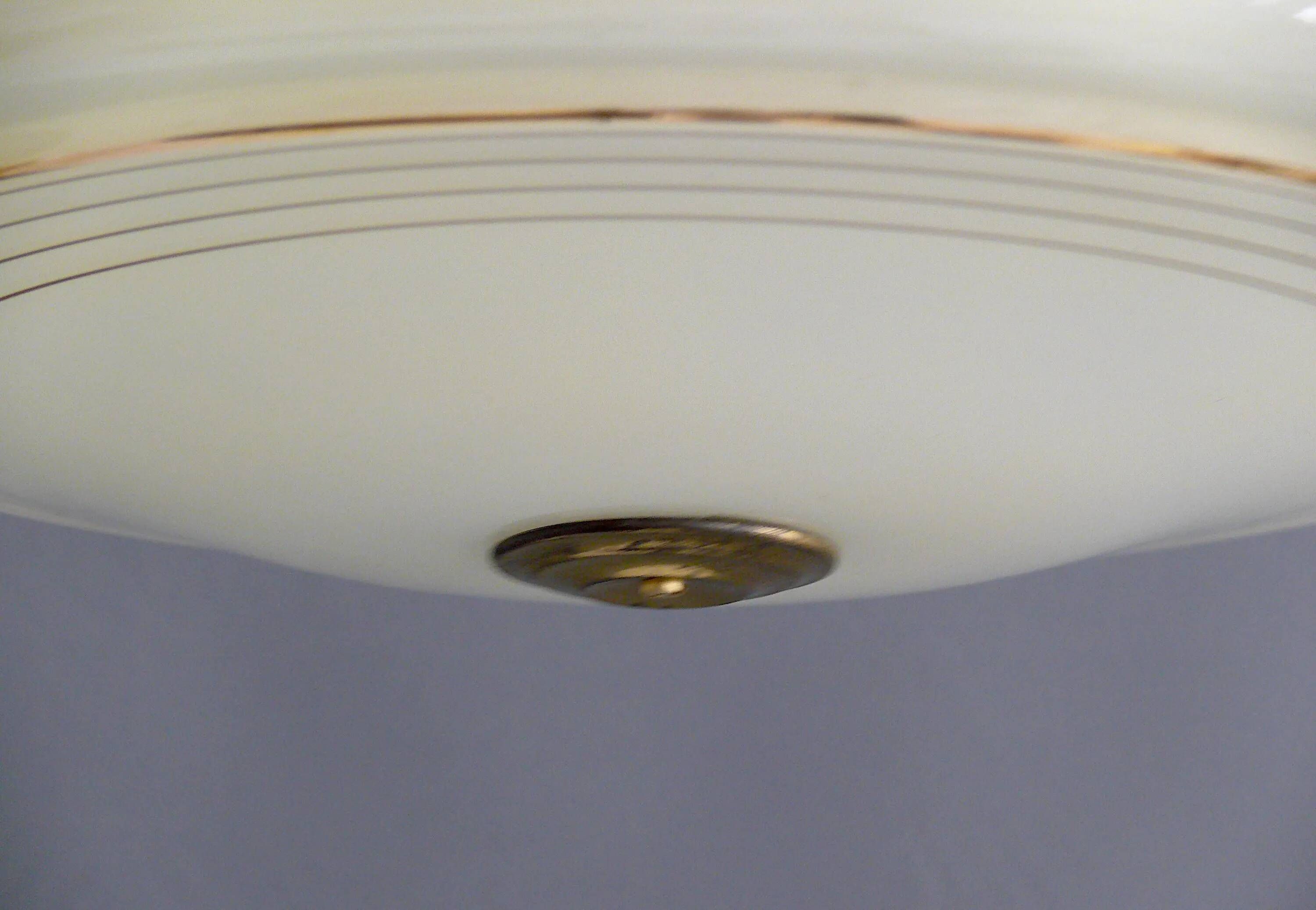 Beige Art Deco Pendant Light with Golden Radial Stripes and Brass Profile, 1930-1940
