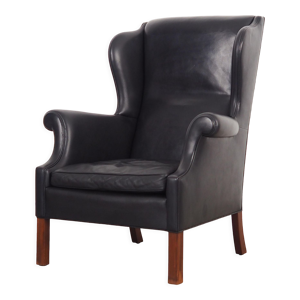 Fauteuil en cuir noir, design danois,
