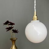 Vintage globe pendant light in white opaline