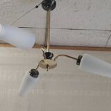 Brass chandelier with three lights and opaline tulips - 1950s/60s