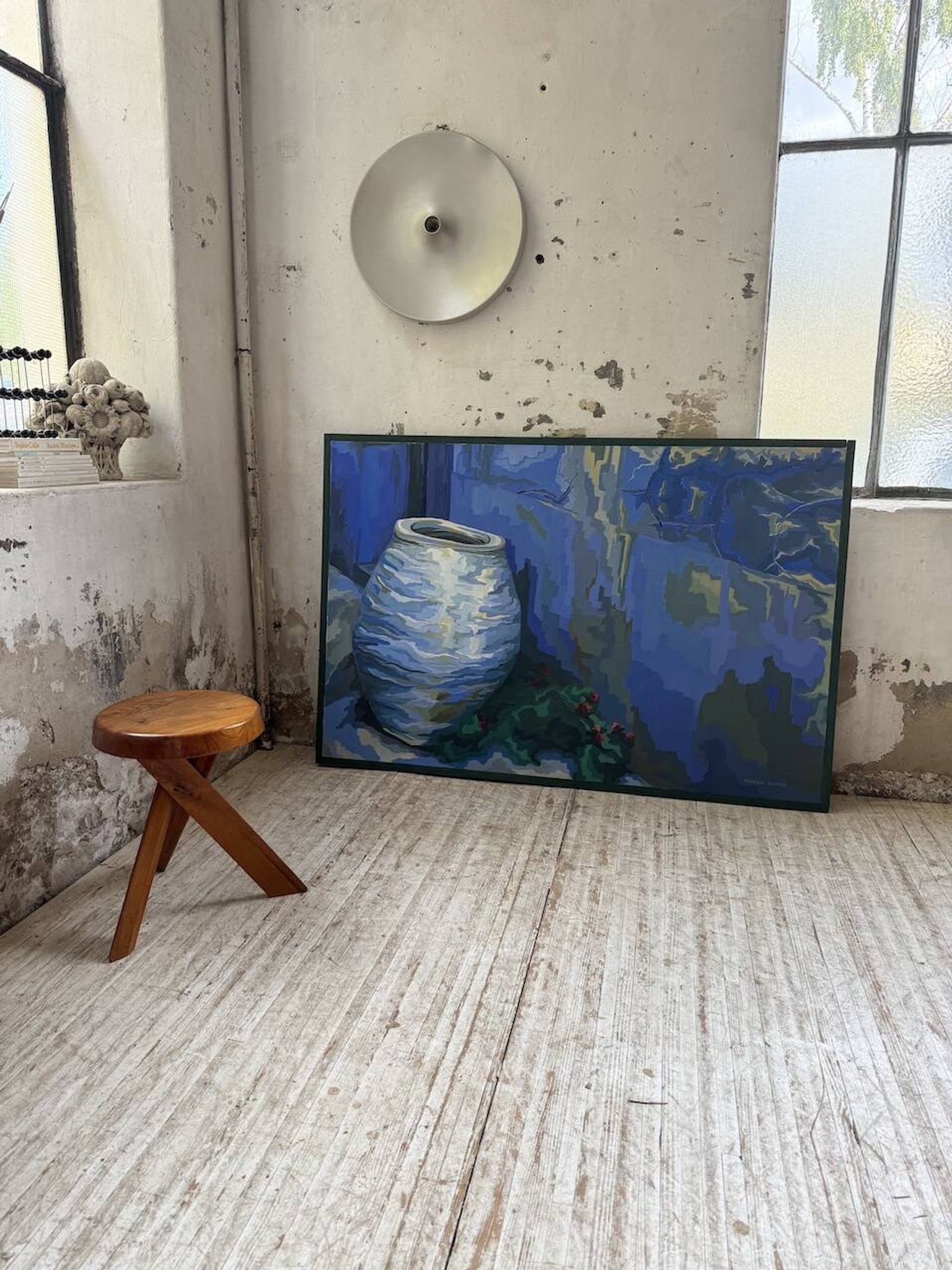 Peinture XL jarre bleue Saunière Audouze