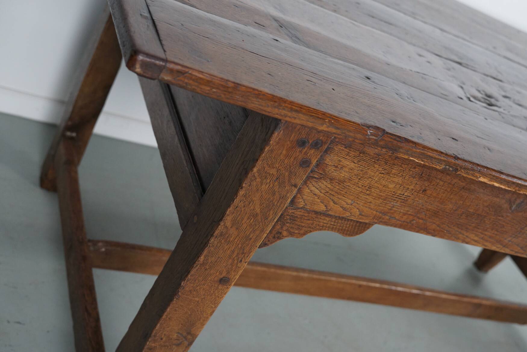 Antique Oak 19th Century French Rustic Farmhouse Dining Table