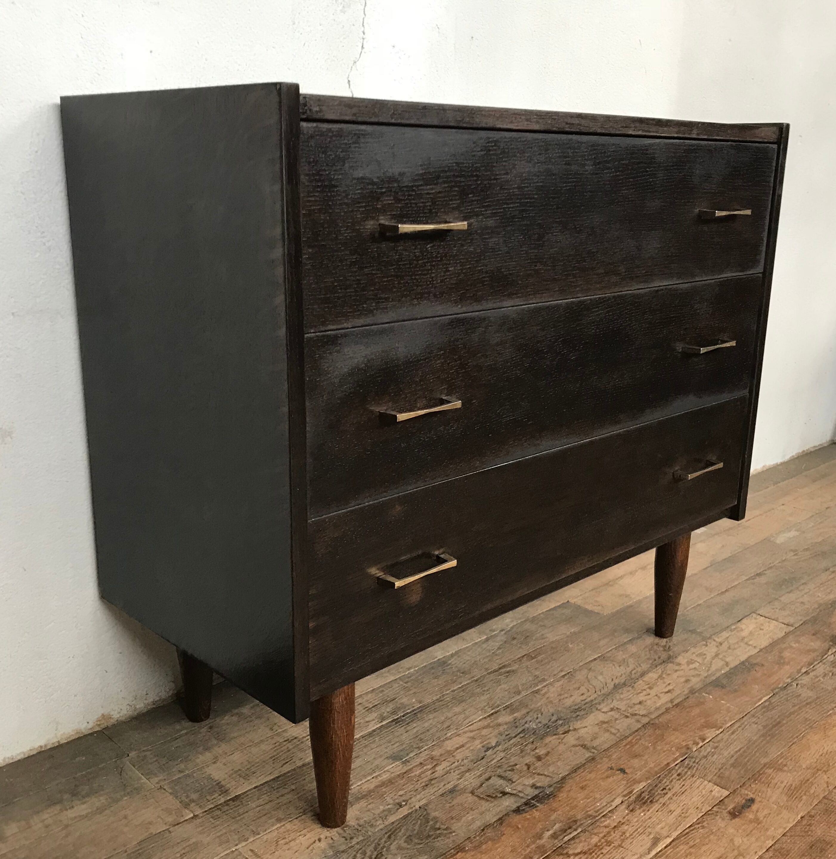 Vintage oak chest of drawers, black stained wenge 1950