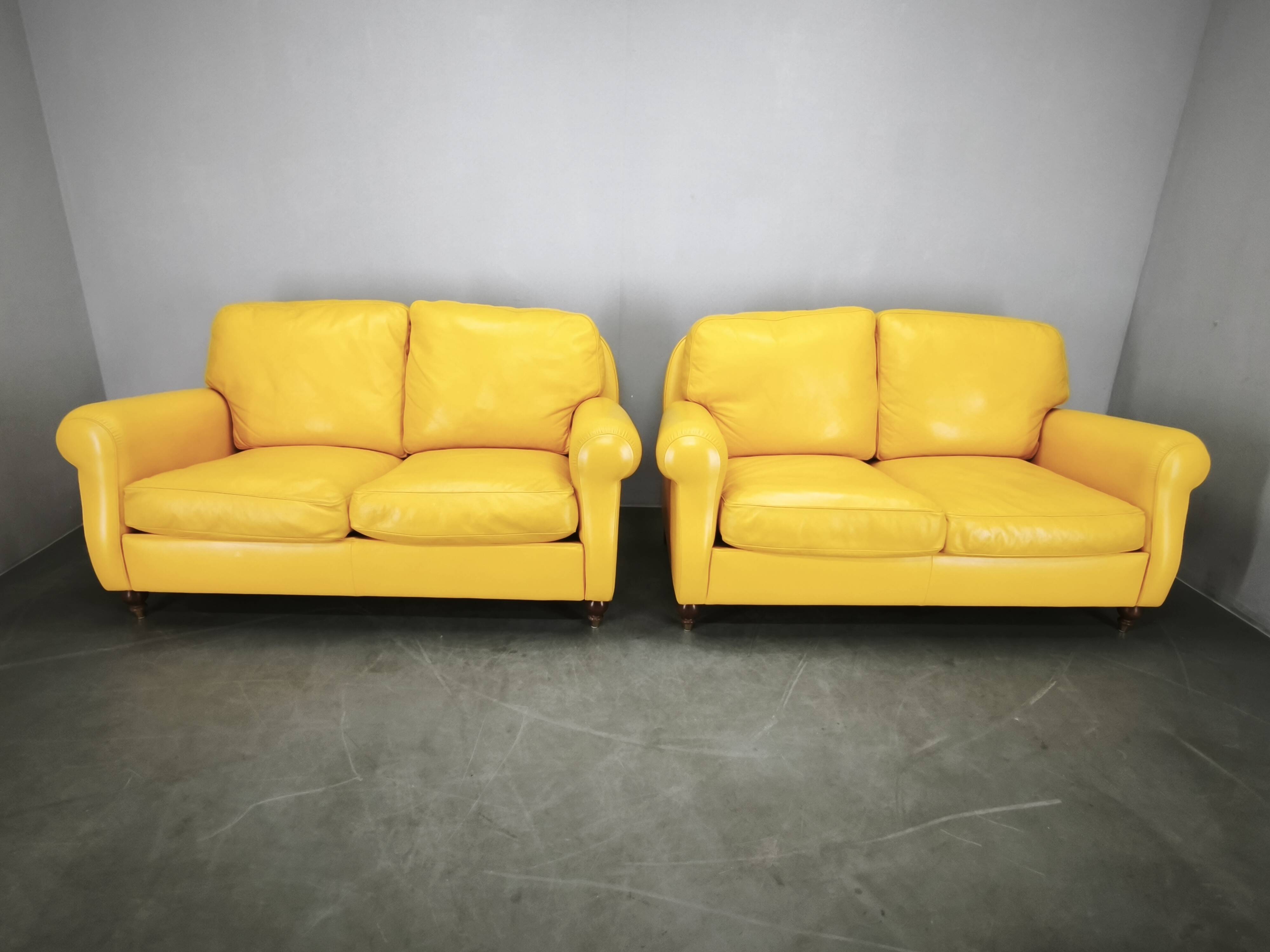 Pair of Poltrona Frau George Leather Sofas, Italy, 1992