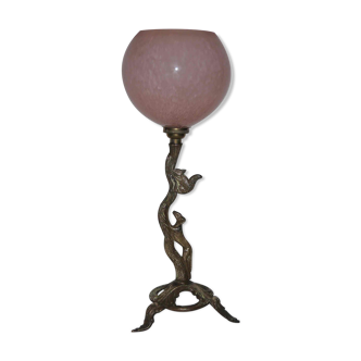 Lamp or night light art nouveau in bronze "dog chasing a squirrel"