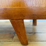 Vintage storage chest in wood and woven rattan