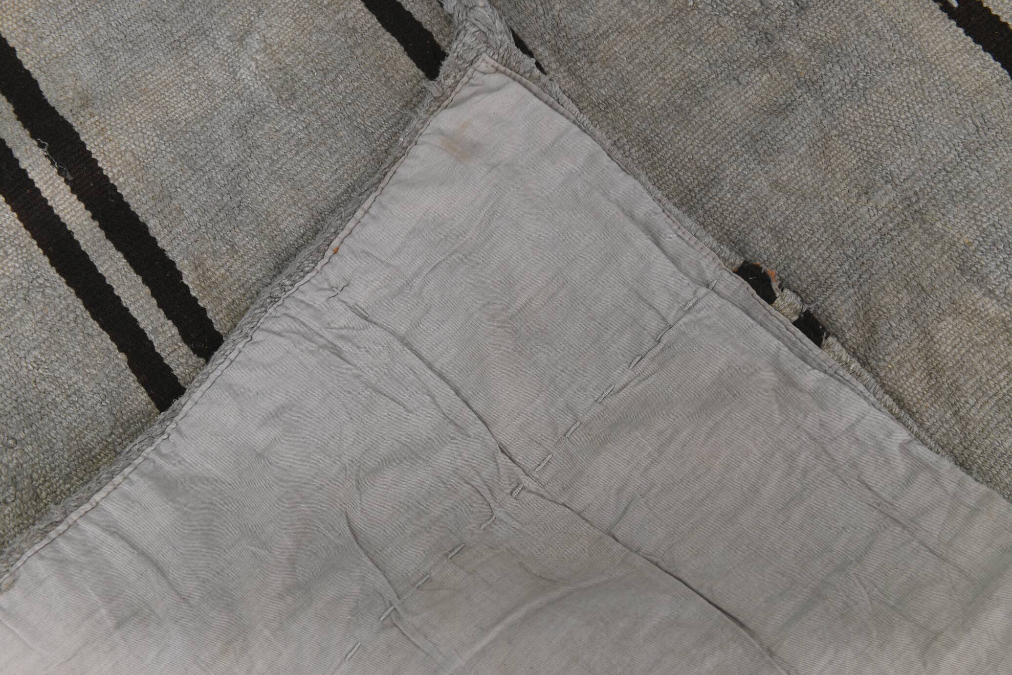Striped Pattern Gray & Black Vintage Kilim Rug, 188x267Cm