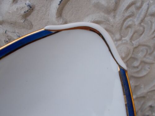 2 raviers and 1 dish old Limoges porcelain blue and gold fillets
