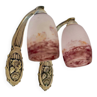 Pair of wall lights by Degué in marbled glass