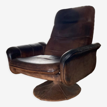 Mid-century brutalist modernist leather model ds-50 swivel armchair from de sede, 1950s