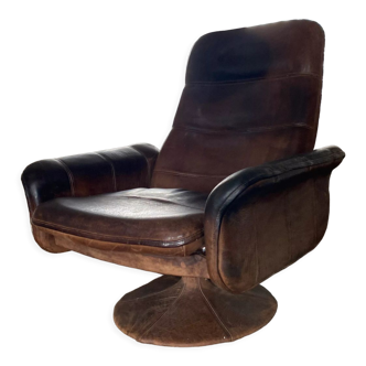 Mid-century brutalist modernist leather model ds-50 swivel armchair from de sede, 1950s