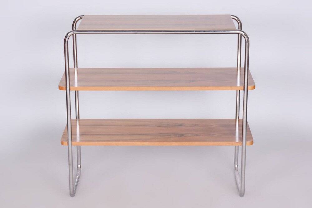 Czech Bauhaus Walnut and Chrome-Plated Steel Etagere attributed to Kovona, 1940s