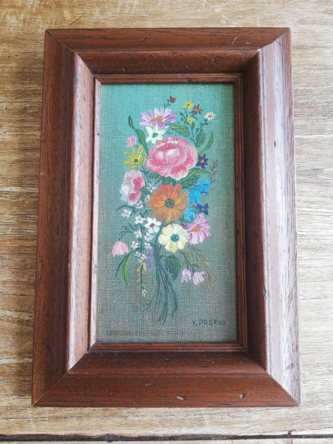 Painting oil painting bouquet wood frame signed pagano