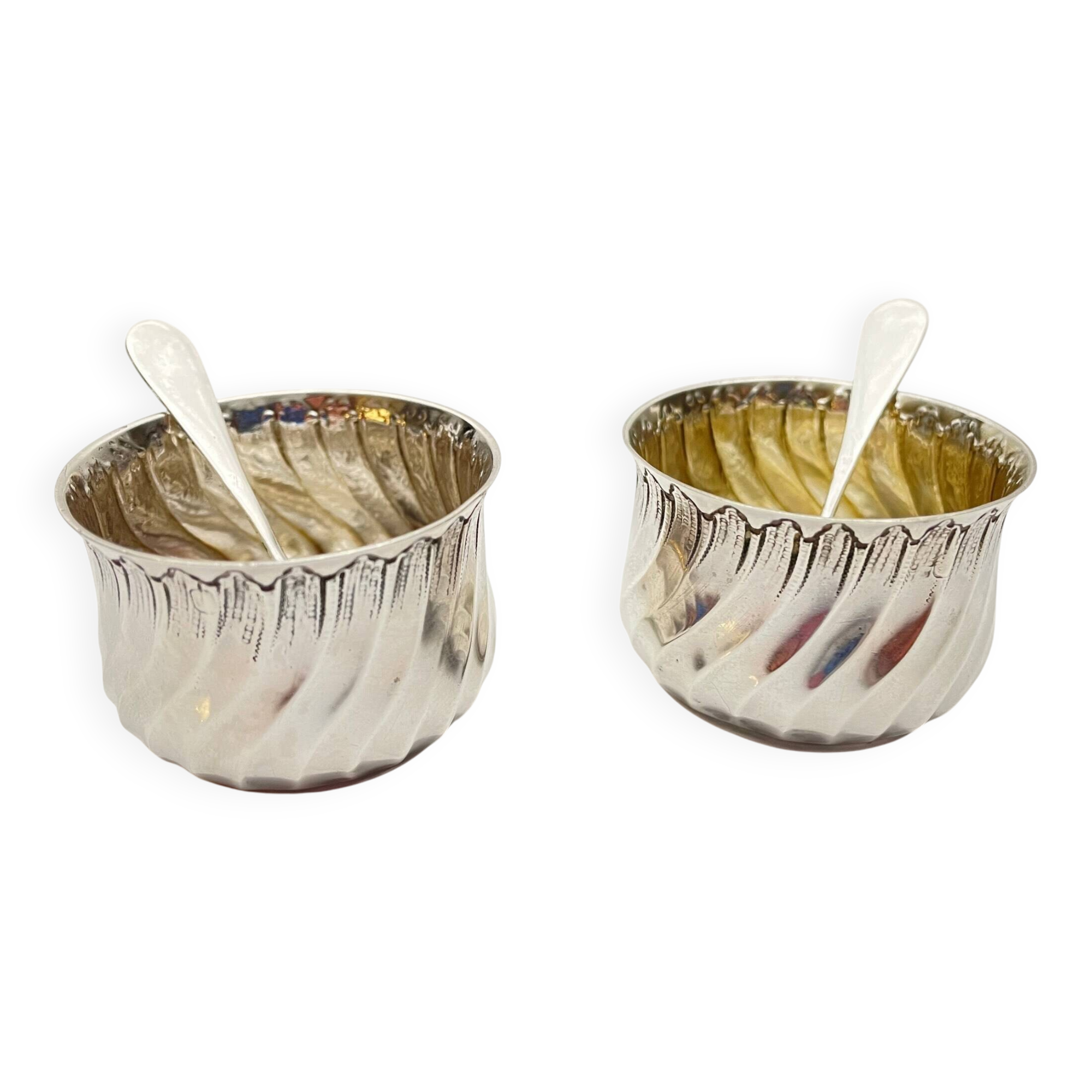 Pair of silver salt cellars and spoons