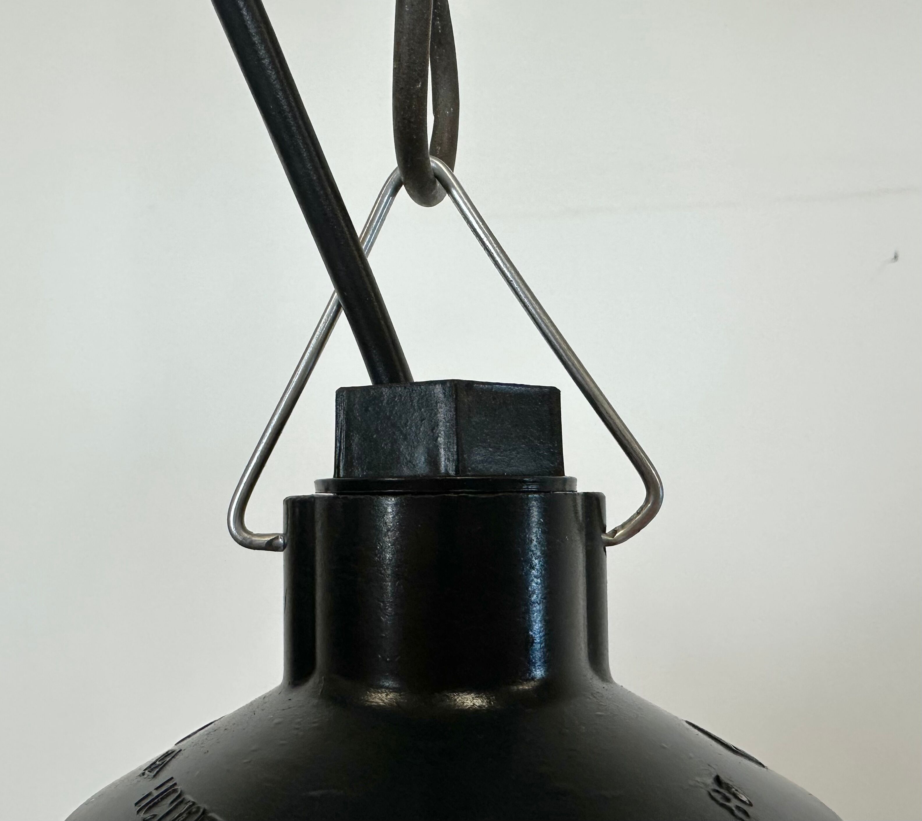 Industrial Bakelite Pendant Light with Frosted Glass, 1970s