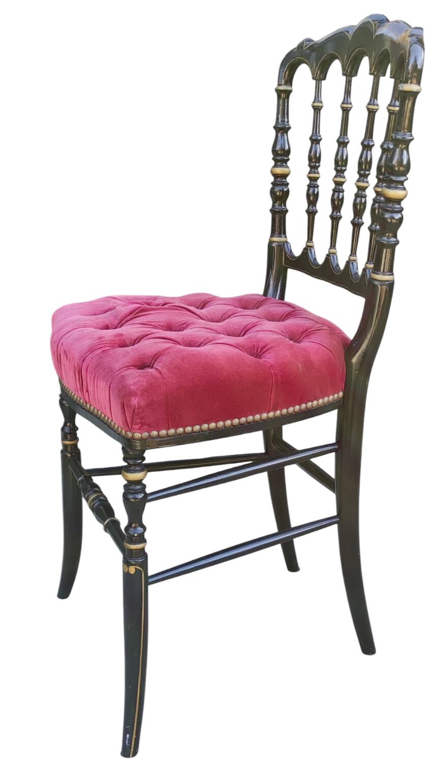 Antique Napoleon III chair in red velvet with upholstery