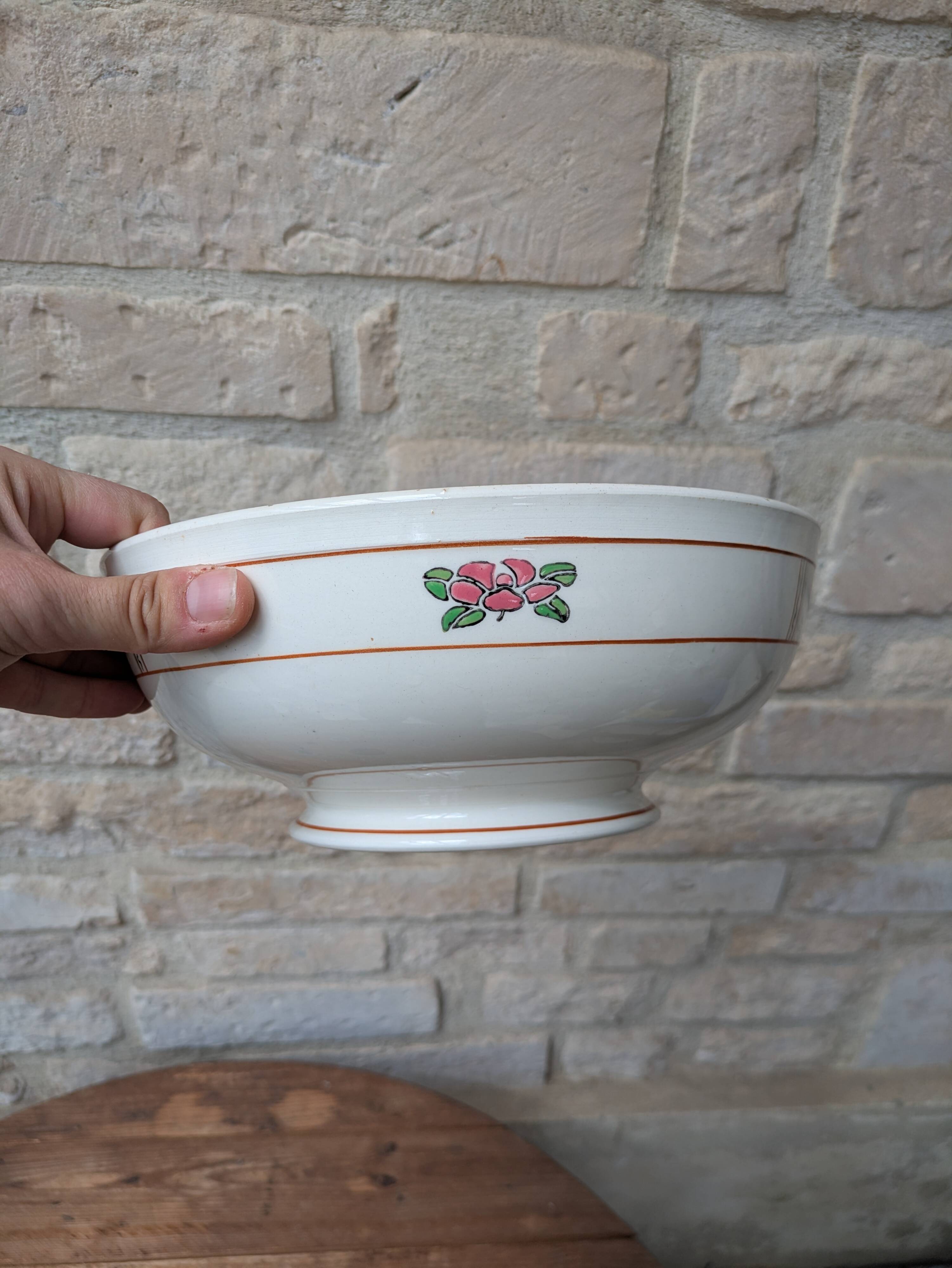 Vintage ironstone salad bowl Salins model Nénuphar 28cm