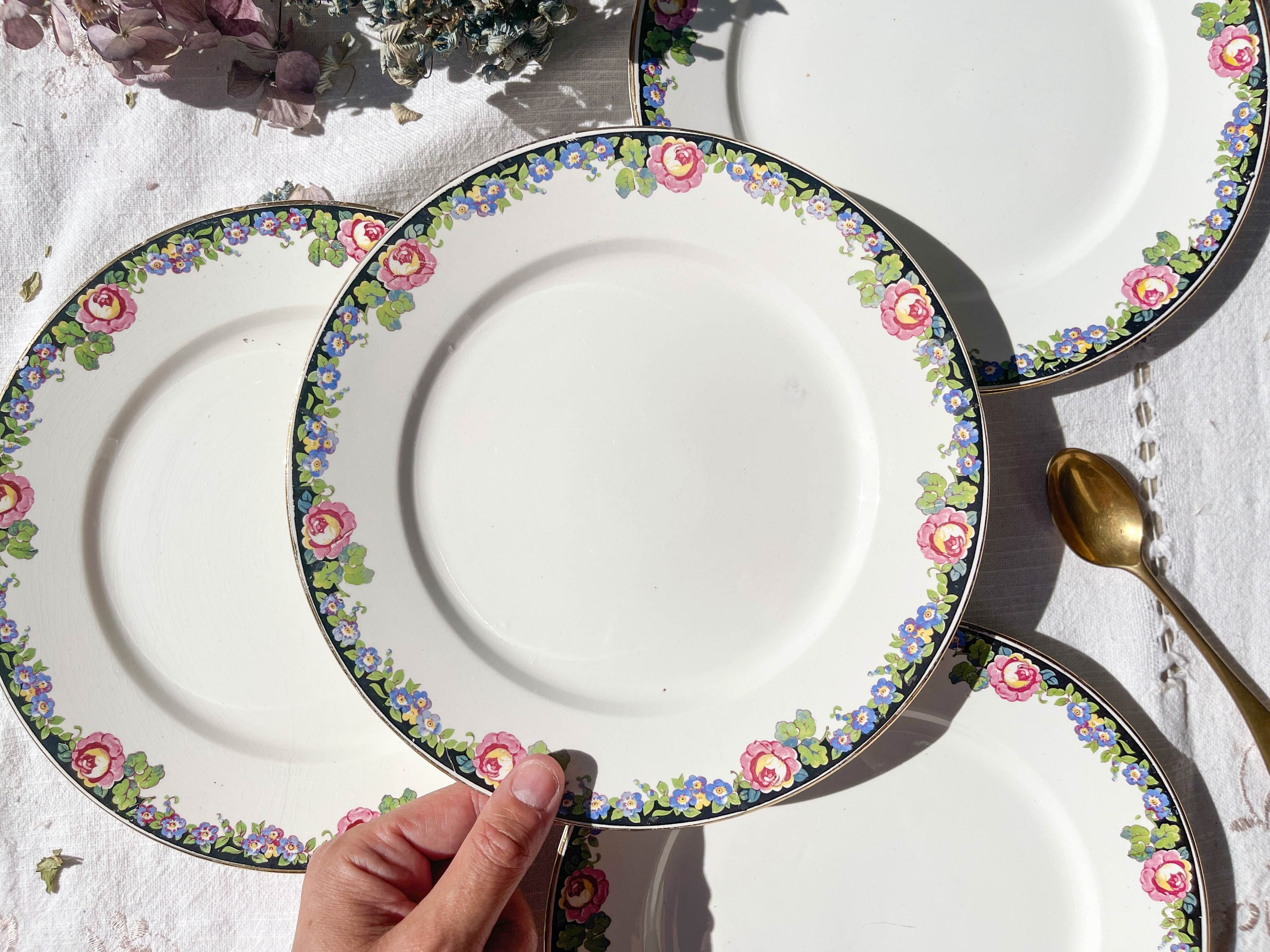4 Digoin opaque porcelain plates with floral pattern "3984"