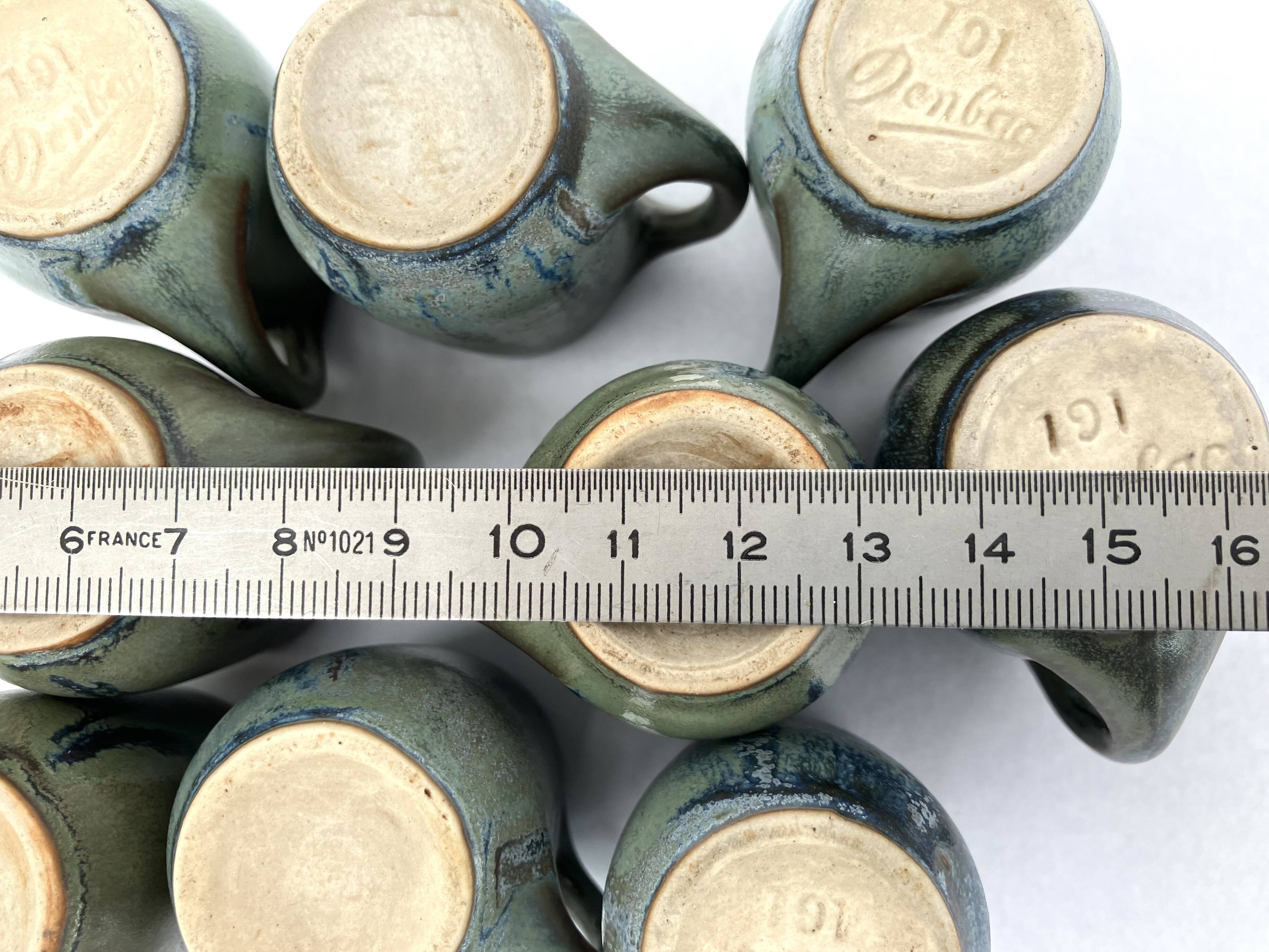 9 small denbac ceramic/flamed stoneware cups/glasses/mugs/liquor mugs • art deco • 1930