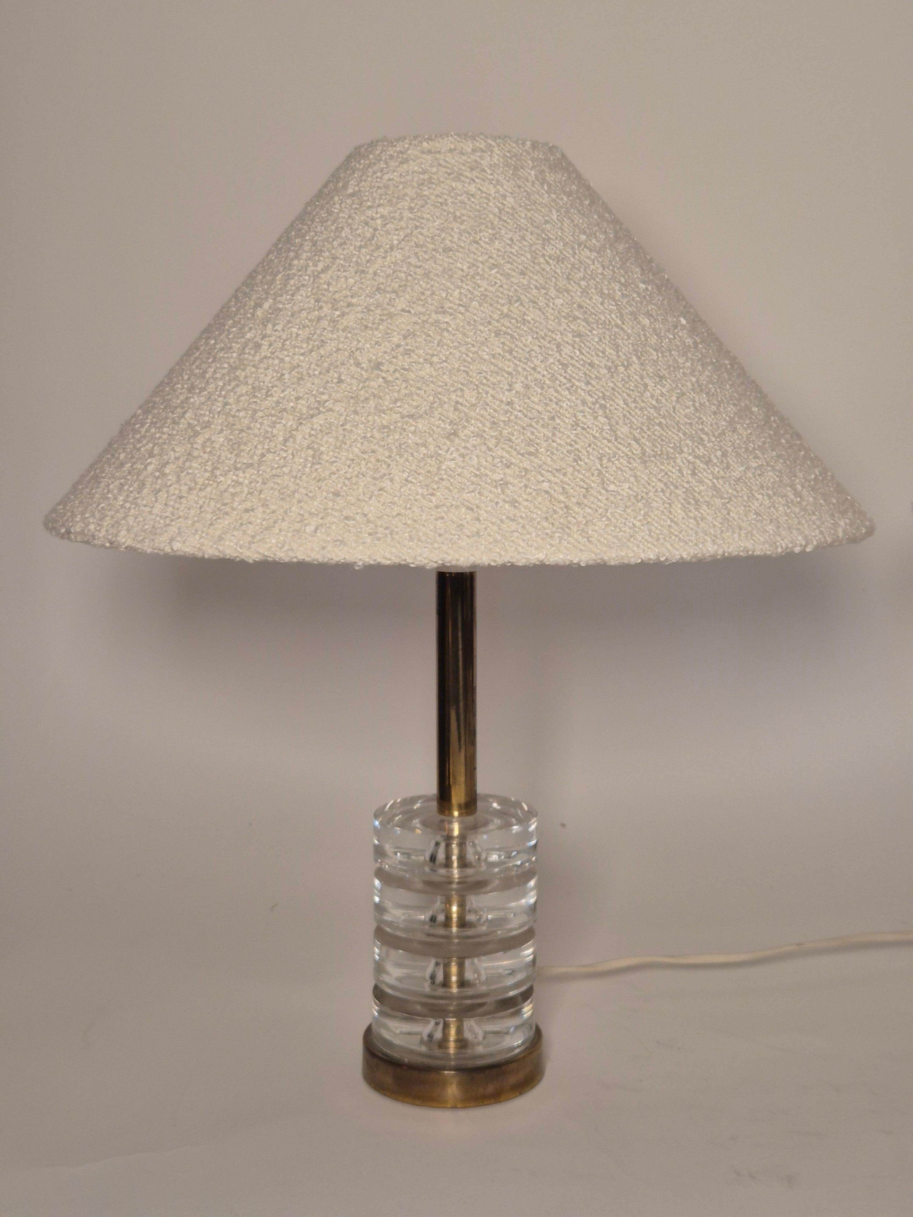 Timeless Pair of Scandinavian Modern Table Lamps with Orrefors Glass and Brass