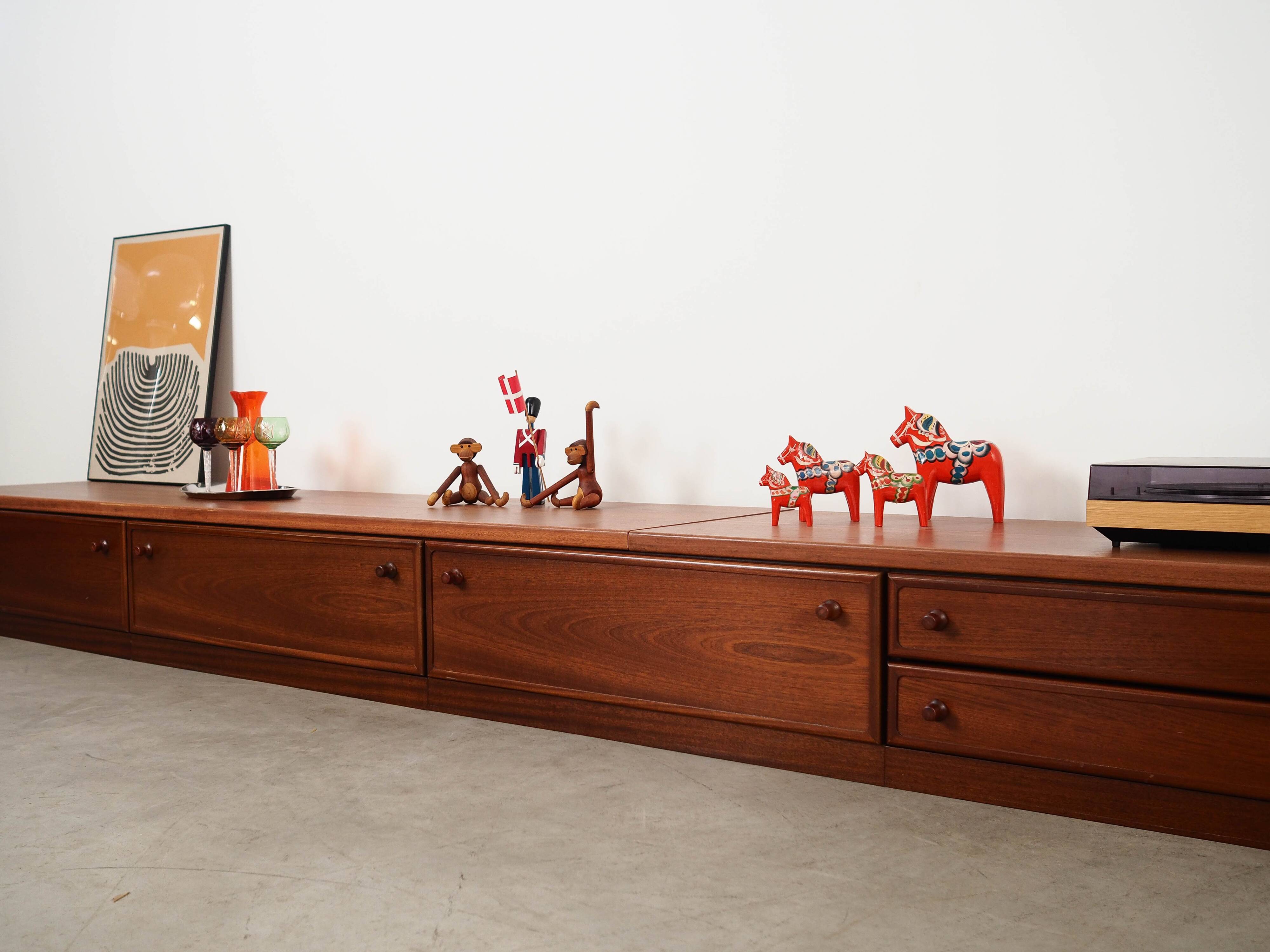 Low mahogany furniture, Danish design, 1970s, made in Denmark.