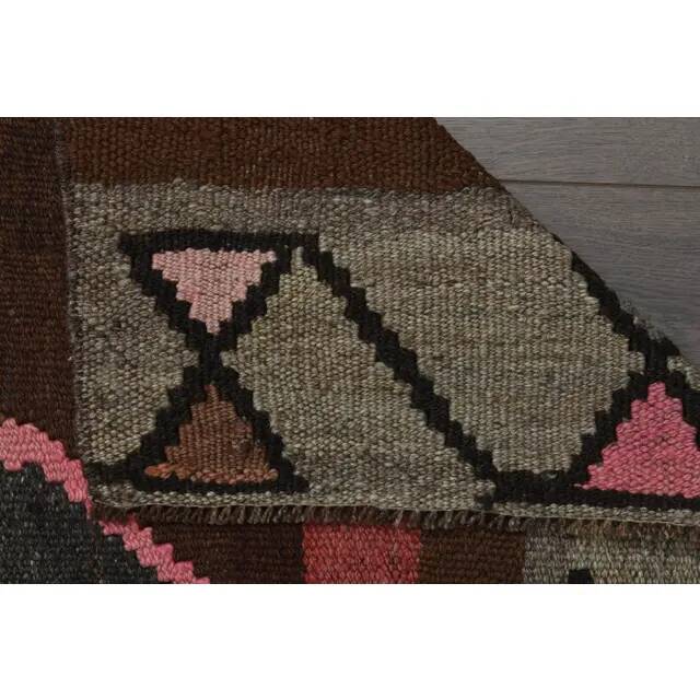 1970s Vintage Turkish Handmade Wool & Cotton Brown Runner Rug  148x426