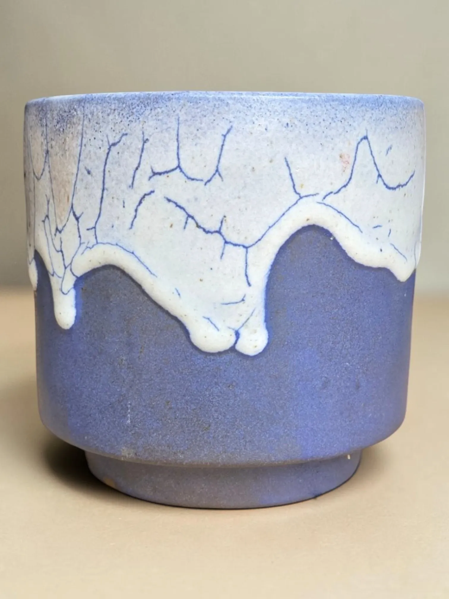 Pointed Léon stoneware cachepot / Puisaye - early 20th century