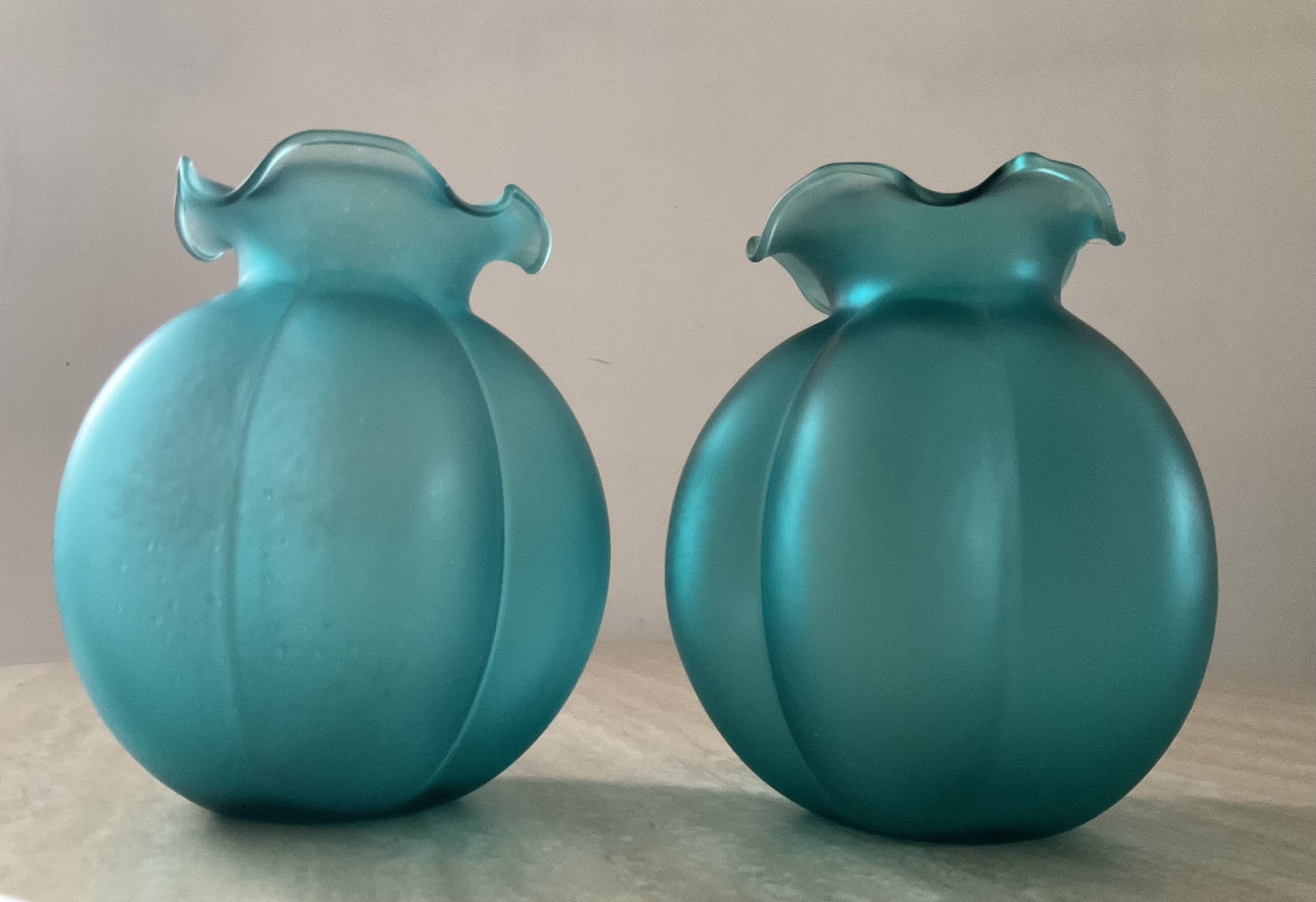 Pair of vintage vases in turquoise glass paste