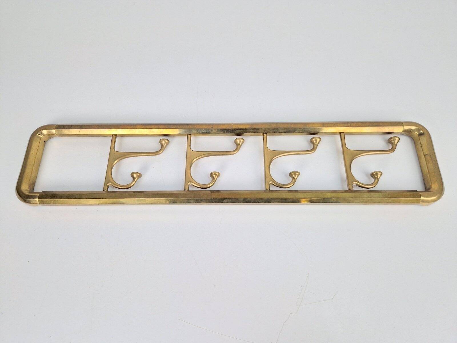 Vintage Art Deco Brass Wall Coat Rack with Folding Hooks, 1930