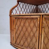 Vintage corner bookcase in bamboo and rattan 1960s
