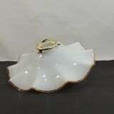 Abat-jour vintage en verre opalin blanc bord ambré ondulé – Suspension ou l