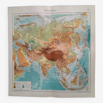une carte géographique issue Atlas Quillet année 1925  carte : Asie physique
